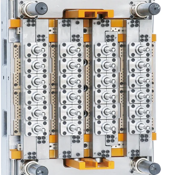 Core side of a 24-cavity PET preform mold