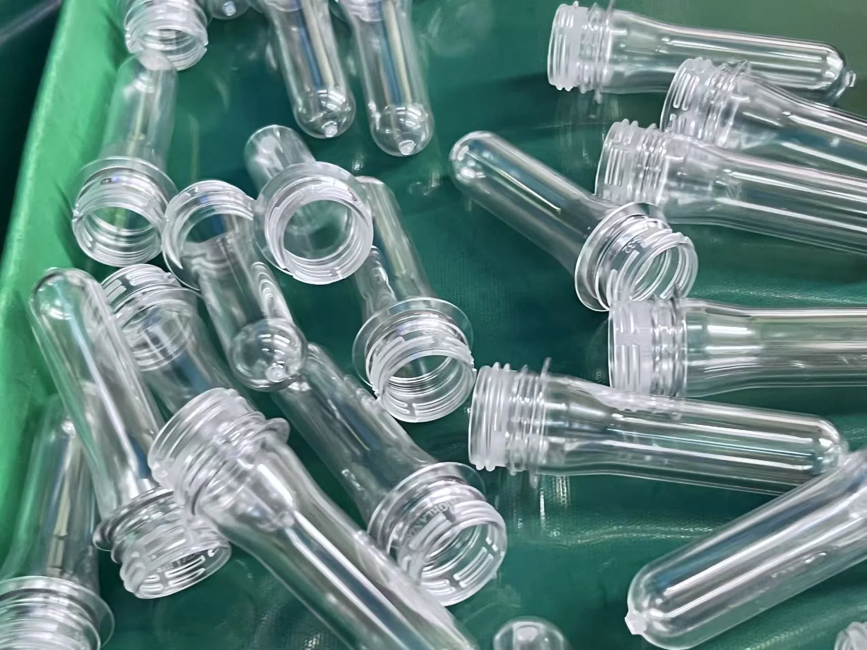 Clear PET preforms from a trial sample batch