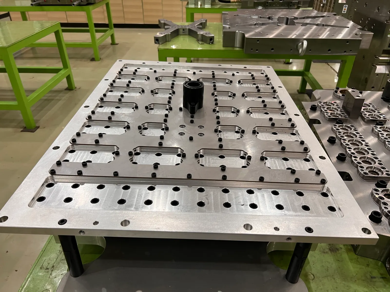 Real PET preform mold manifold plate during workshop assembly